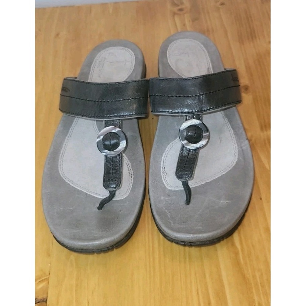 TEVA  Women's Size 8M‎ Black Leather Thong Flip Flop Sandals #4245